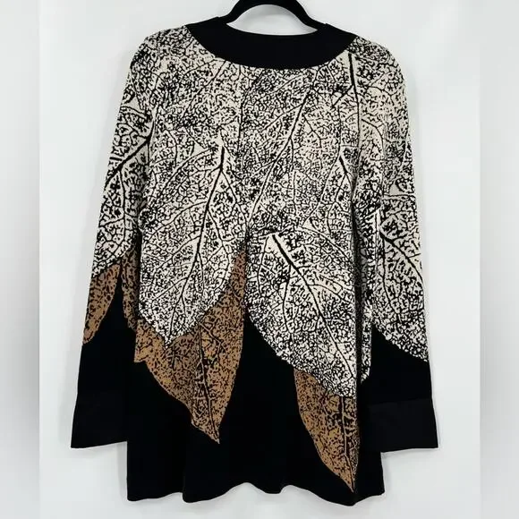 Nic + Zoe Santana Cardigan Sweater Jacket Leafs Metal Clasp Printed Size Medium - Picture 2 of 11